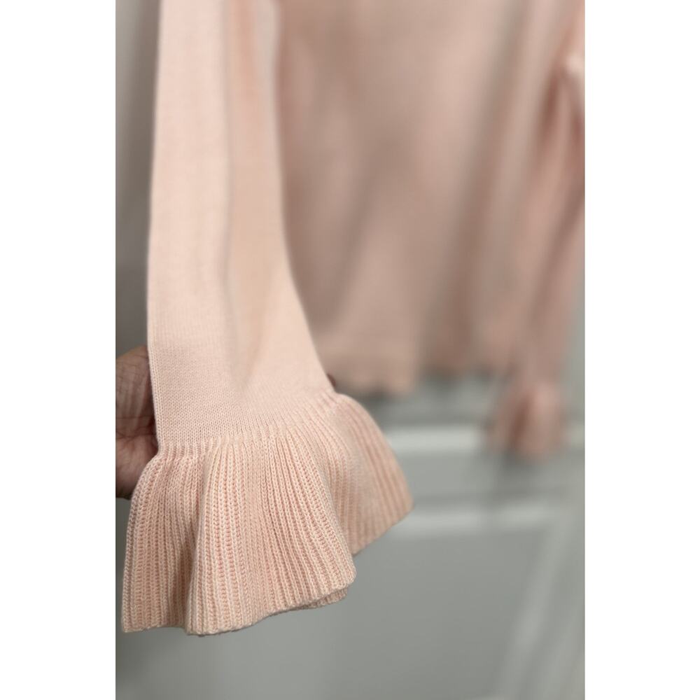 J. Crew Women’s Medium Pink Crew Neck Sweater Bell Sleeve 100% Cotton Preppy - Picture 4 of 9